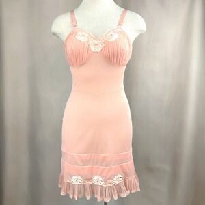 Vintage 60s Womens (32) Peach Slip Dress Coquette Grunge Swan Balletcore Fairy